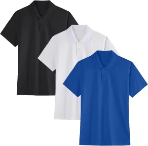 3 Pack Boys Youth Kids Polo Shirt Mesh Athletic Quick Dry Short Sleeve Golf Shirt Moisture Wicking Active Tops(Age 5-16)