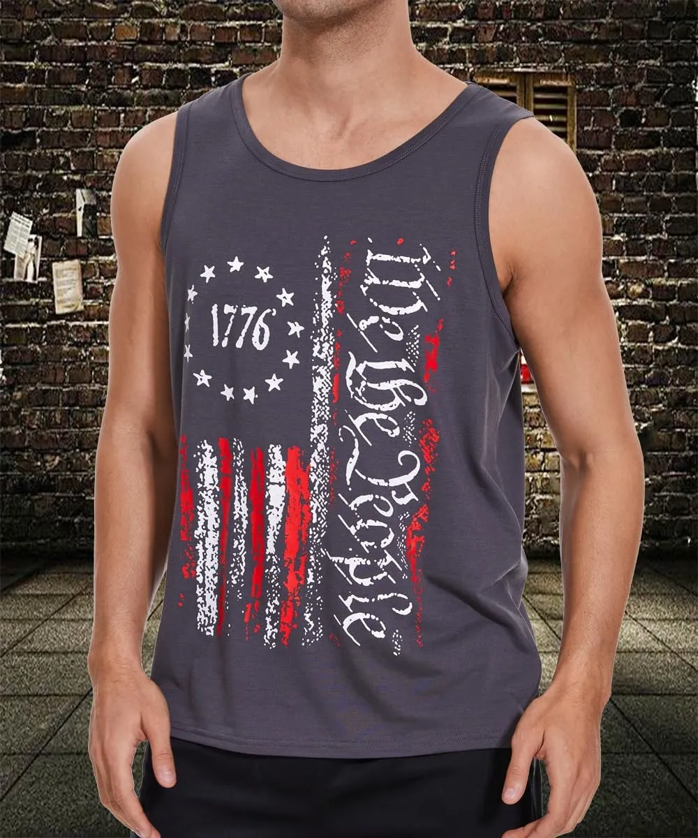 4th of July Shirts for Men American Flag Tank Top 1776 Patriotic T-Shirts Sleeveless Mens Gym Workout Graphic USA Flag Top
