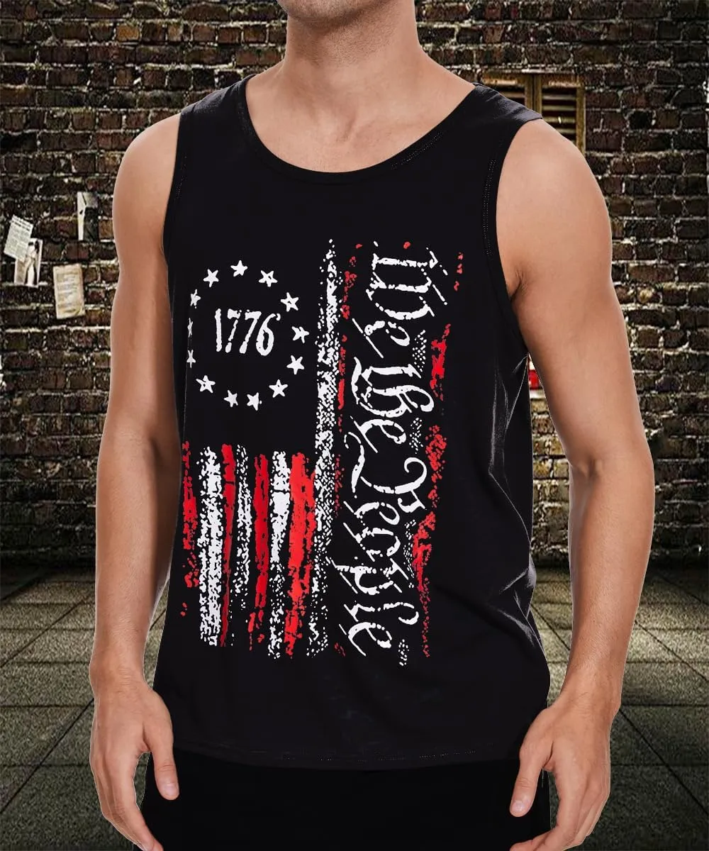 4th of July Shirts for Men American Flag Tank Top 1776 Patriotic T-Shirts Sleeveless Mens Gym Workout Graphic USA Flag Top