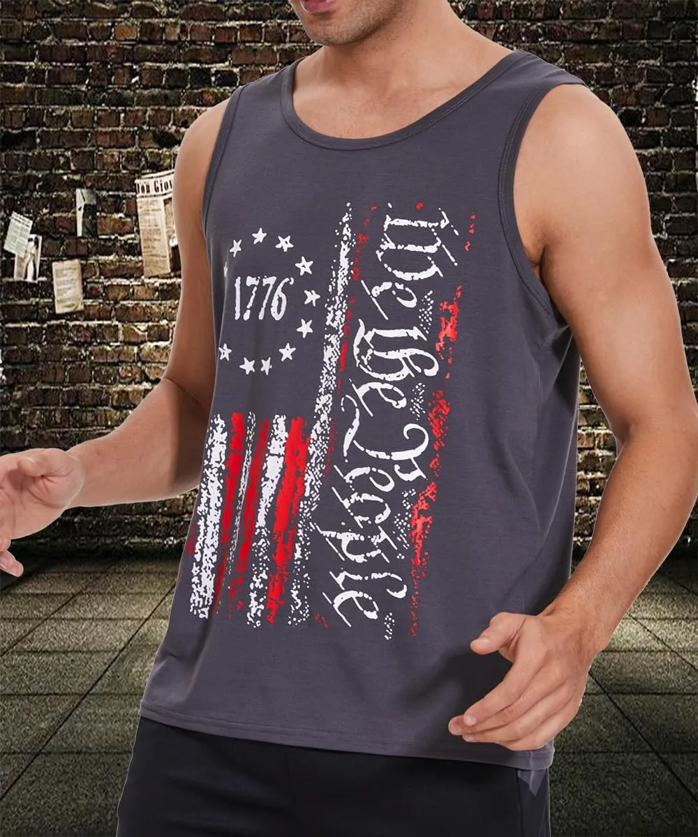 4th of July Shirts for Men American Flag Tank Top 1776 Patriotic T-Shirts Sleeveless Mens Gym Workout Graphic USA Flag Top