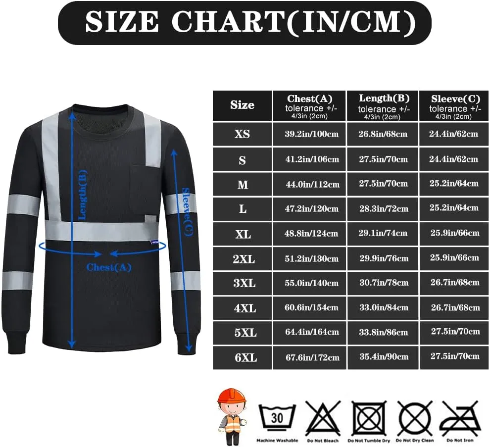A-SAFETY Safety Shirt,High Visibility Work T Shirt Long Short Sleeve Class 3 (XS-6XL)