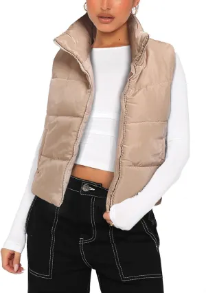 Anienaya Puffer Vest Women Sleeveless Warm Lightweight Qulited Jacket Stand-up Collar Outerwear with Pocket