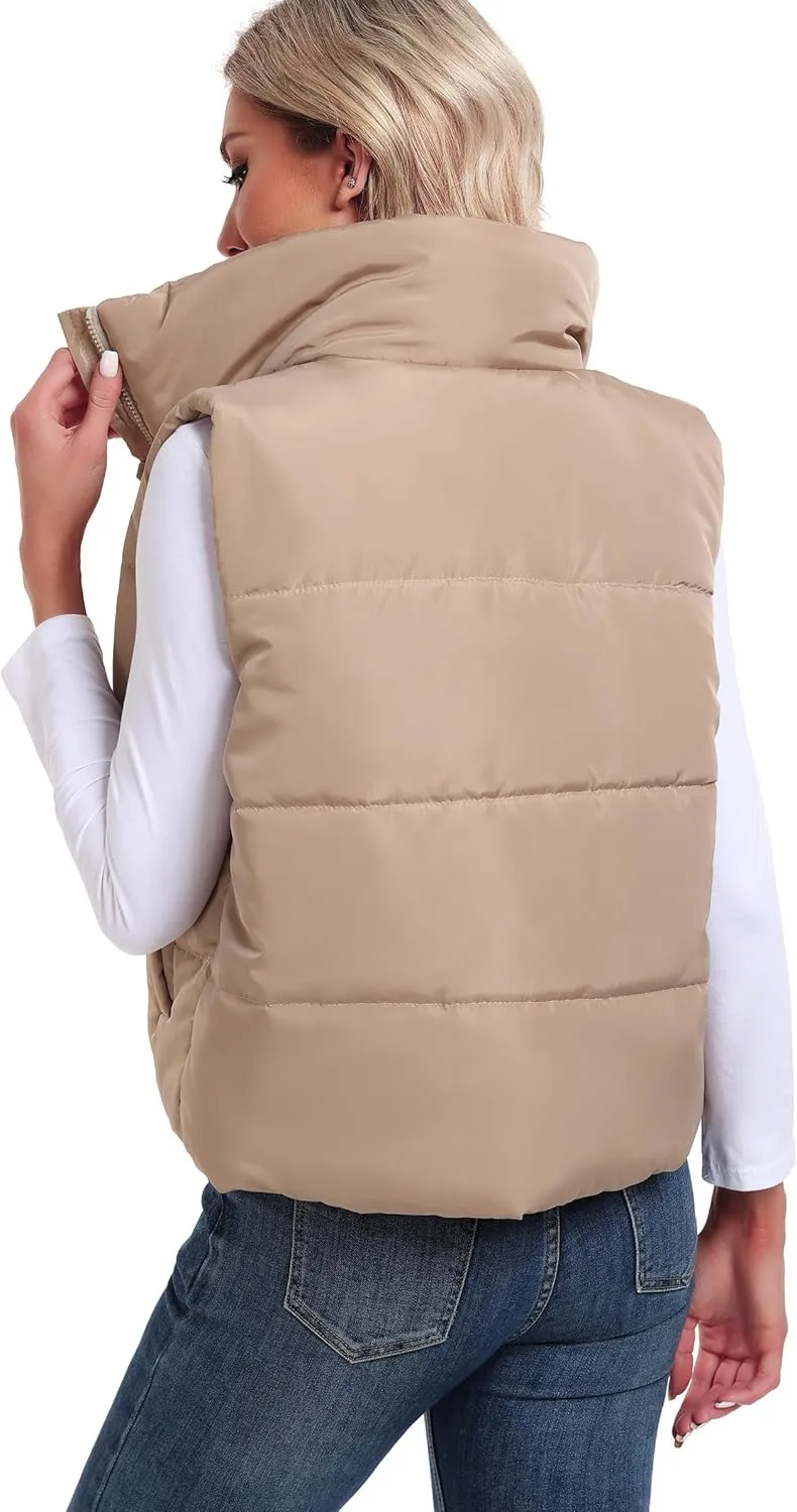 Anienaya Puffer Vest Women Sleeveless Warm Lightweight Qulited Jacket Stand-up Collar Outerwear with Pocket