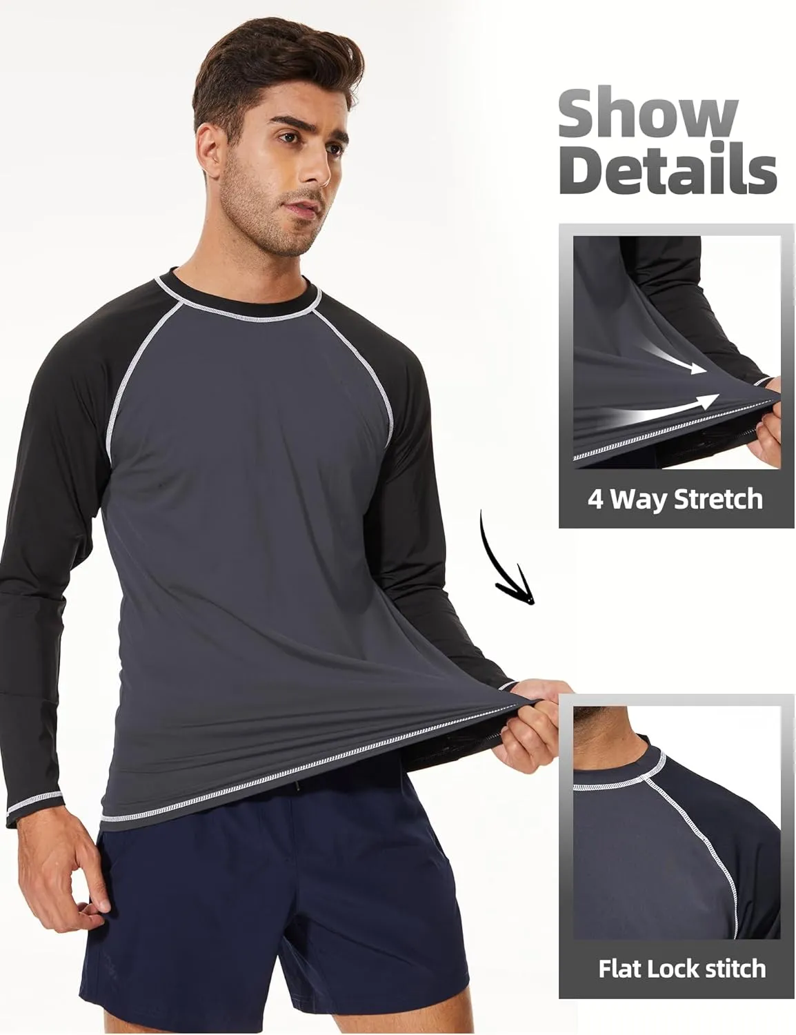 Arcweg Rash Guard Men Swim Shirt Long Sleeves Diving Rash Vest Fit Top T-Shirt