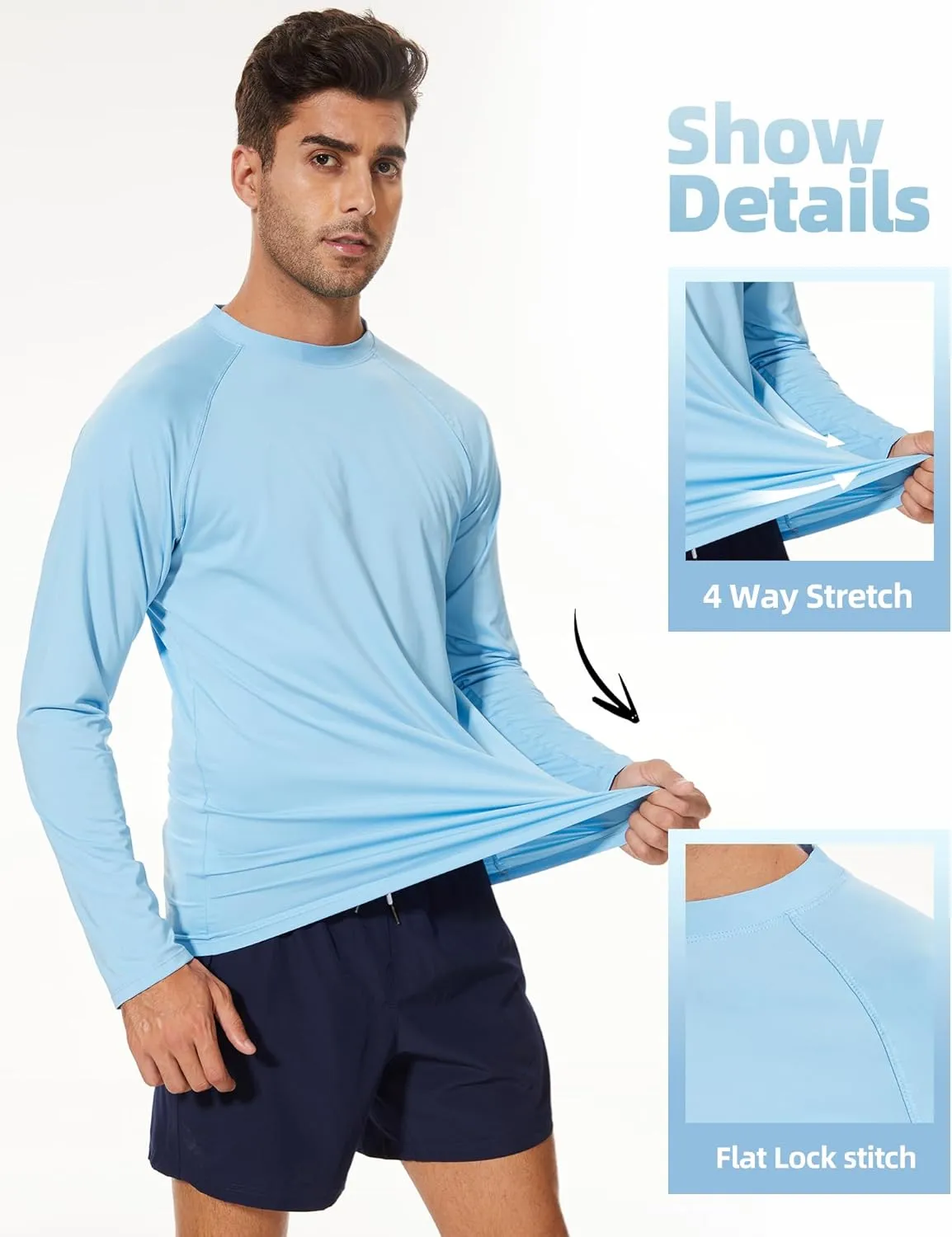 Arcweg Rash Guard Men Swim Shirt Long Sleeves Diving Rash Vest Fit Top T-Shirt
