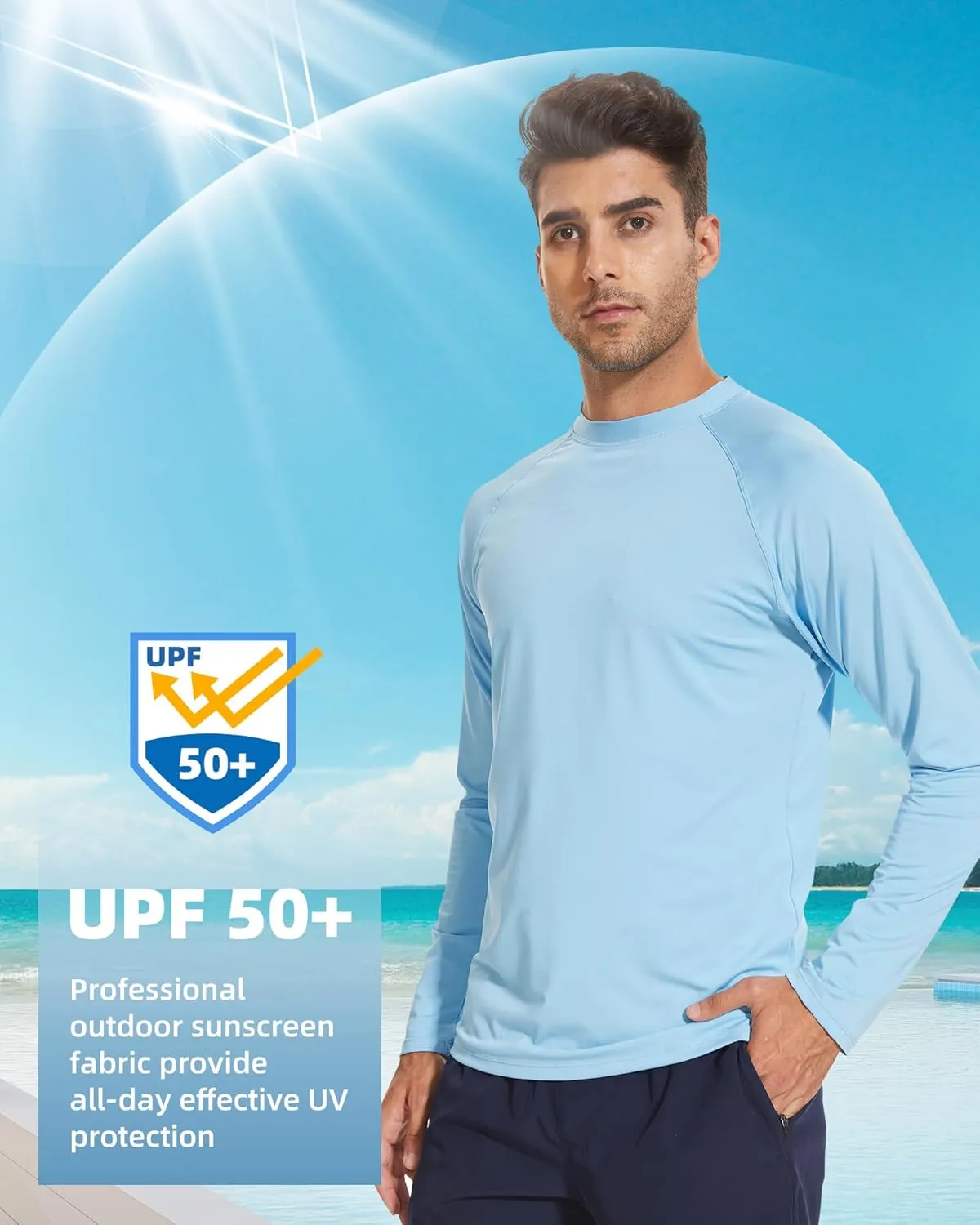 Arcweg Rash Guard Men Swim Shirt Long Sleeves Diving Rash Vest Fit Top T-Shirt