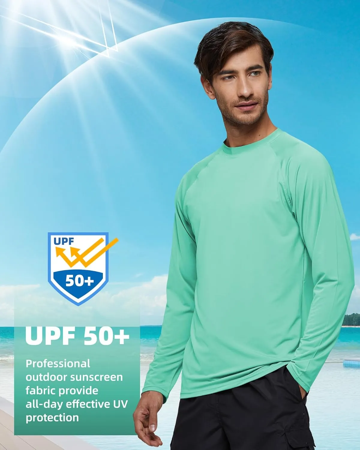 Arcweg Rash Guard Men Swim Shirt Long Sleeves Diving Rash Vest Fit Top T-Shirt