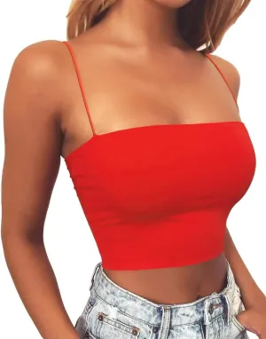Artfish Women's Sexy Spaghetti Strap Camisole Tube Slim Fitted Basic Cami Crop Top