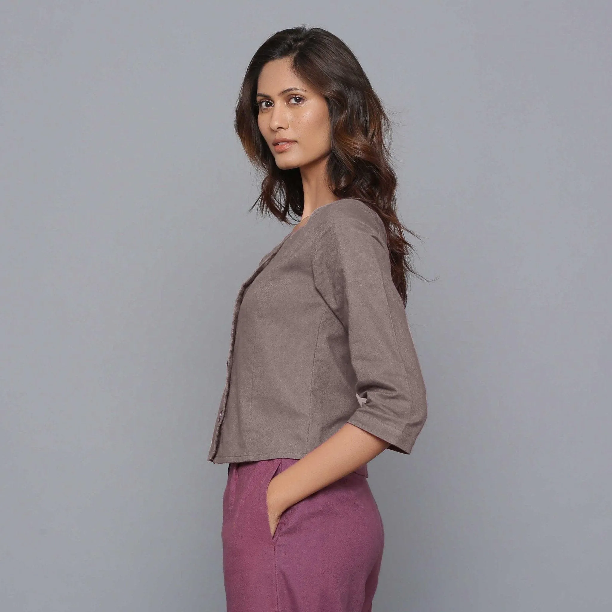 Ash Grey Warm Cotton Flannel Sweetheart Neck Top