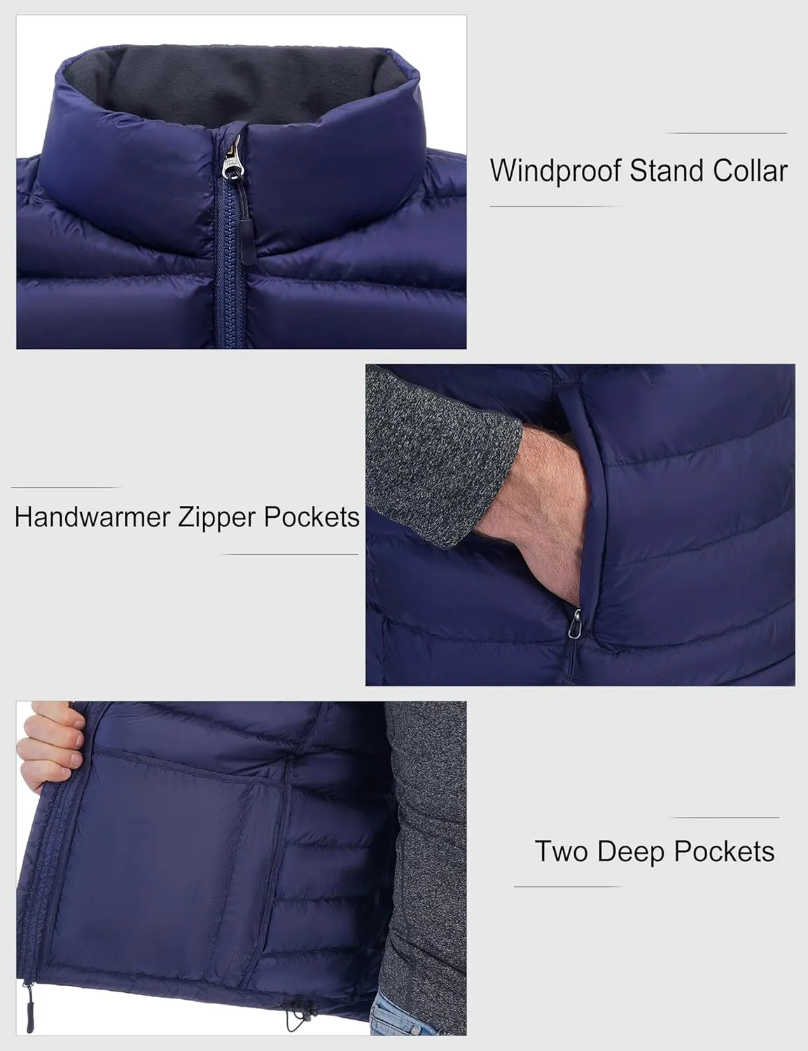 Bakery Men's Down Vest Lightweight Packable Puffer Vest Stand Collar Down Vest Zipper Sleeveless Jacket
