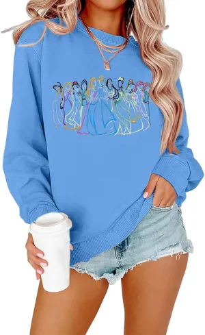 BANGELY Magical Sweatshirt Women Cute Embroidered Magic Princess Sweater Family Vacation Shirt Casual Long Sleeve Top