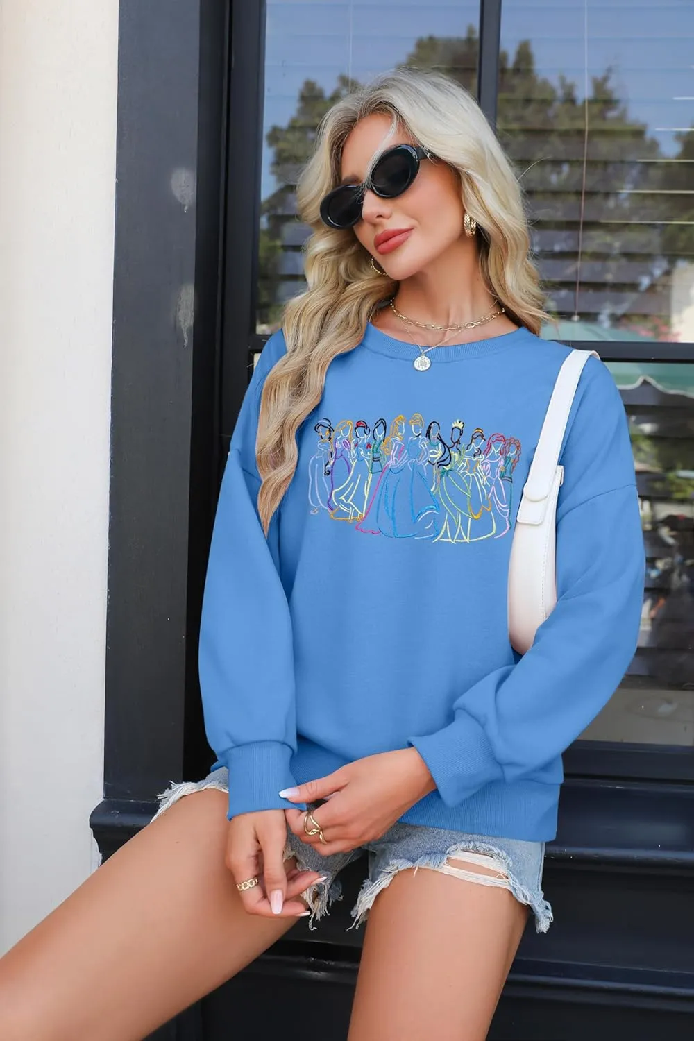 BANGELY Magical Sweatshirt Women Cute Embroidered Magic Princess Sweater Family Vacation Shirt Casual Long Sleeve Top