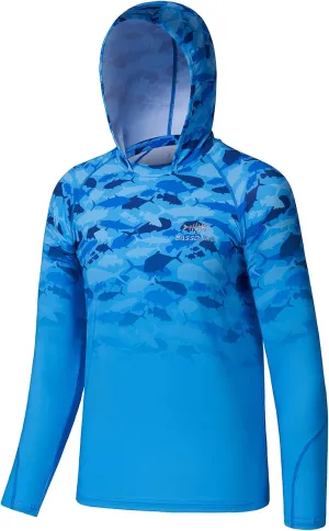 BASSDASH Youth UPF50  Performance T Shirt with Hood Long Sleeve Fishing Hiking Sun Shirt FS03Y