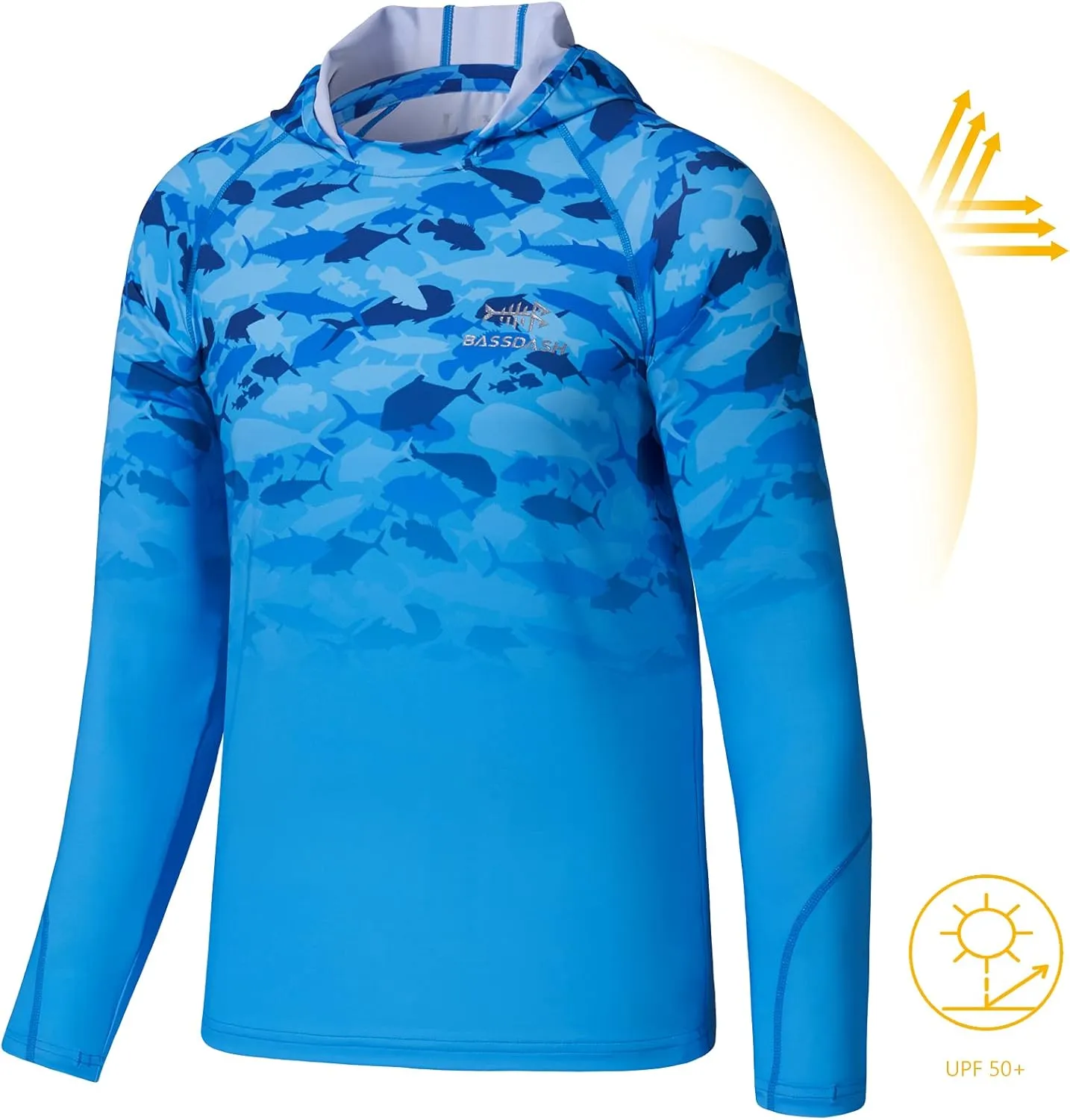 BASSDASH Youth UPF50  Performance T Shirt with Hood Long Sleeve Fishing Hiking Sun Shirt FS03Y