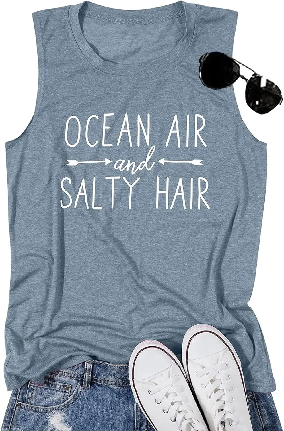 Beach Tank Tops for Women Ocean Air and Salty Hair Summer Tanks Beach Vacation Sleeveless Vest Shirts