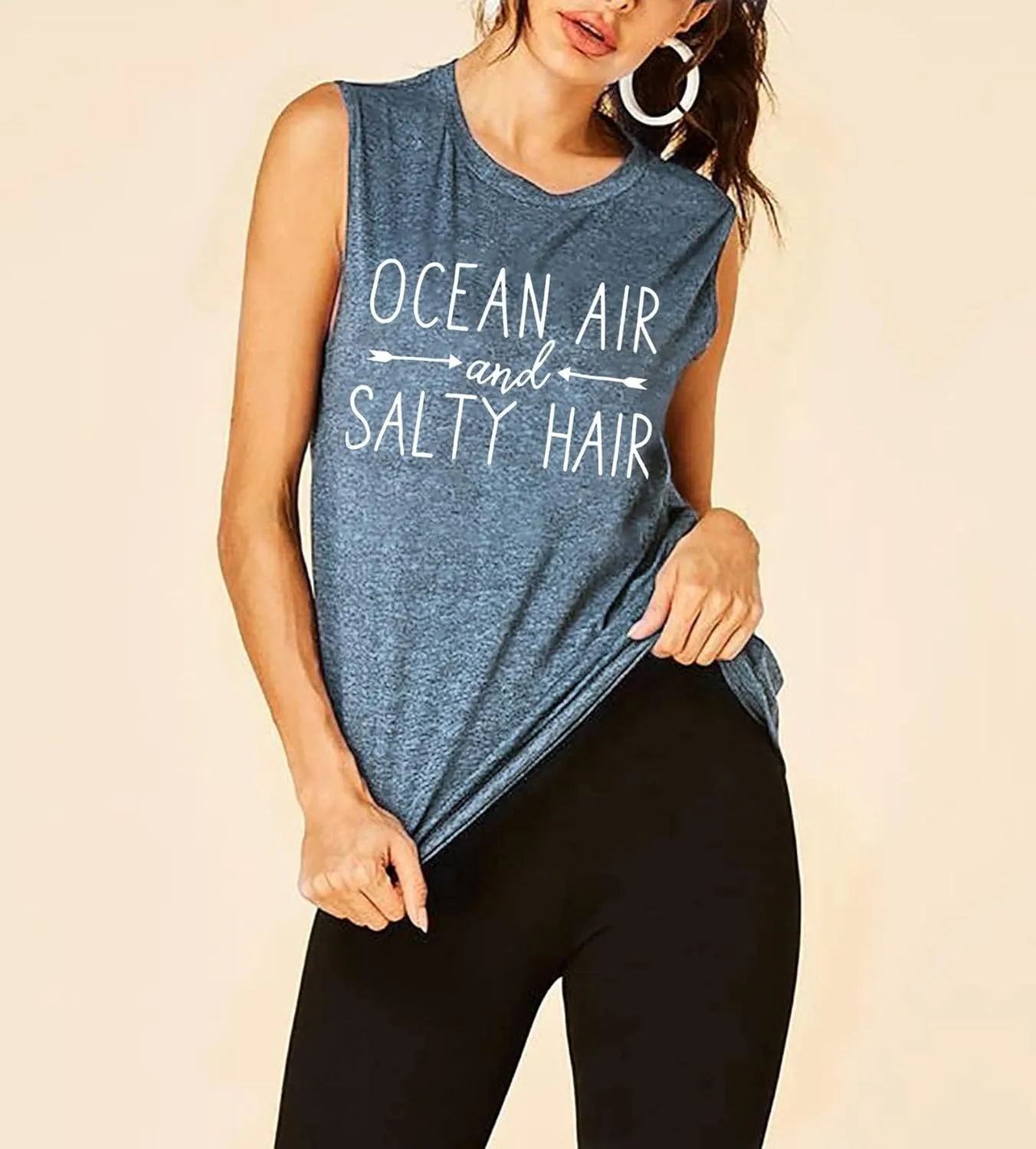 Beach Tank Tops for Women Ocean Air and Salty Hair Summer Tanks Beach Vacation Sleeveless Vest Shirts