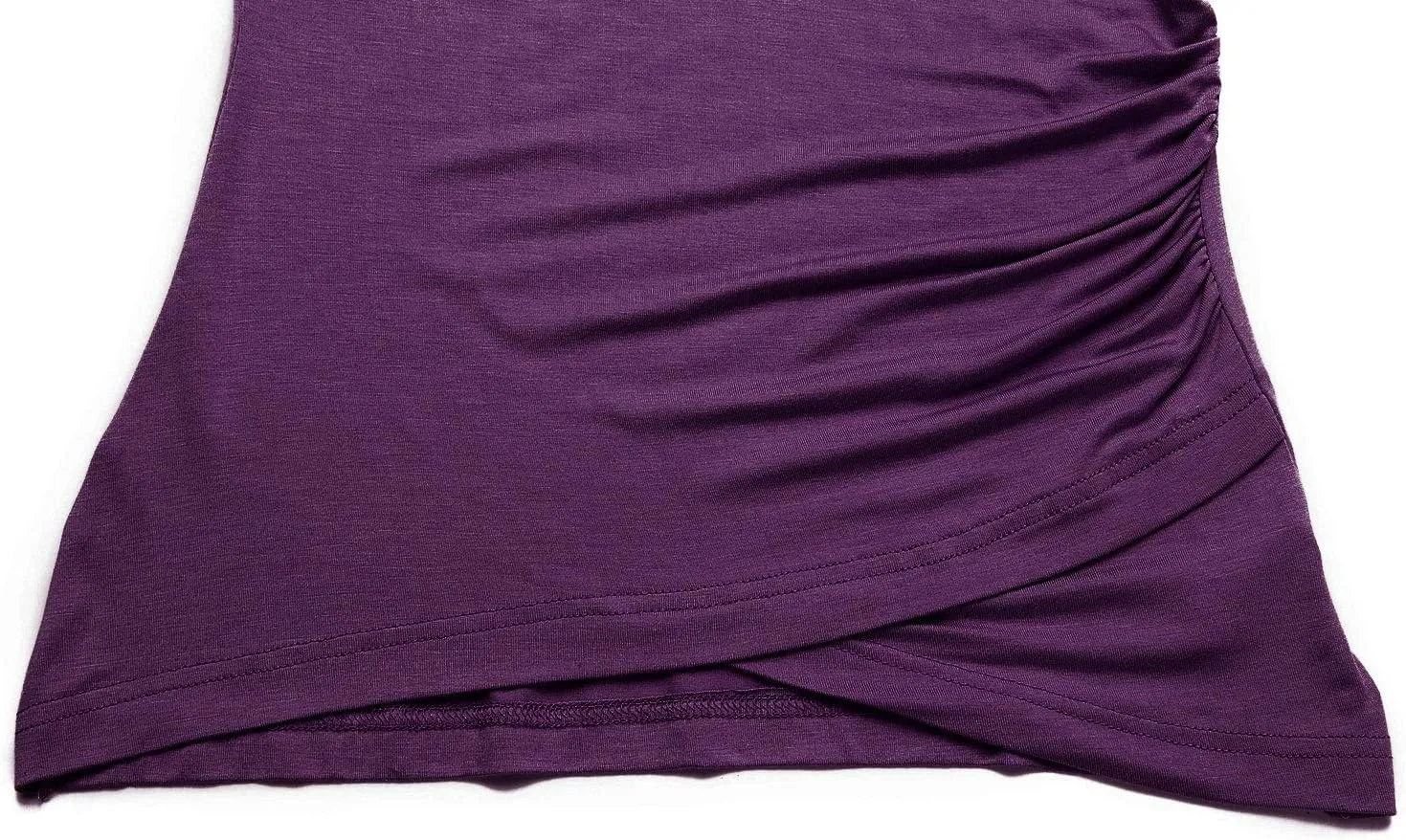 Beauhuty Women's Top Deep V Neck Slim Fitted T-Shirt Front Wrap Ruched Short Sleeve Tee