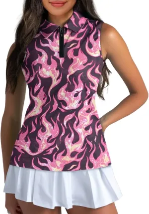 Belidome Women's Zip Up Golf Shirt Tank Sleeve Tops Tennis Outfit T-Shirt Tee Pullover