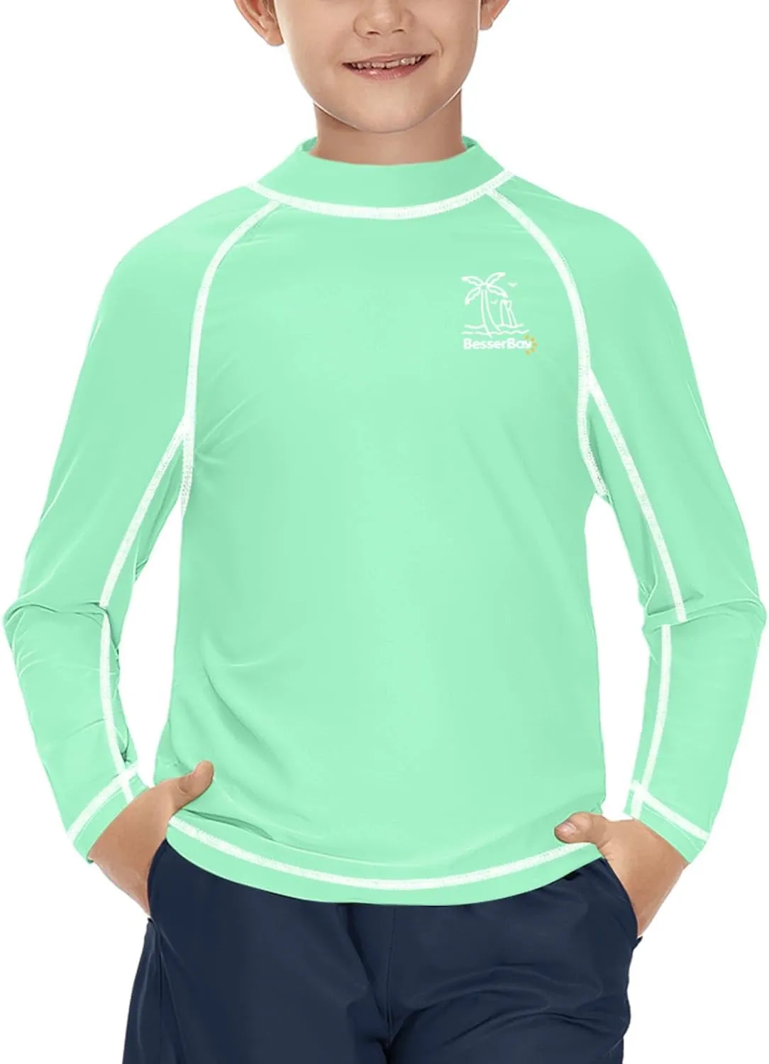 BesserBay Boys Sun Protection Long Sleeve Rash Guard Shirt UPF 50  Rashguard Swim Shir Surfing Shirt 4-14 Year