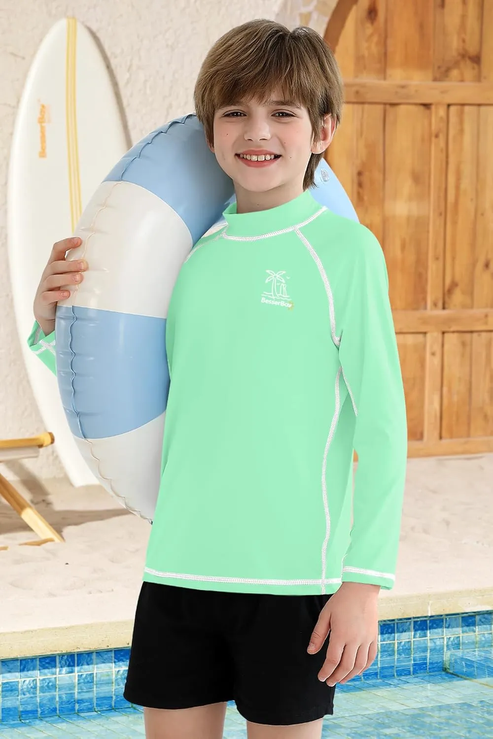 BesserBay Boys Sun Protection Long Sleeve Rash Guard Shirt UPF 50  Rashguard Swim Shir Surfing Shirt 4-14 Year