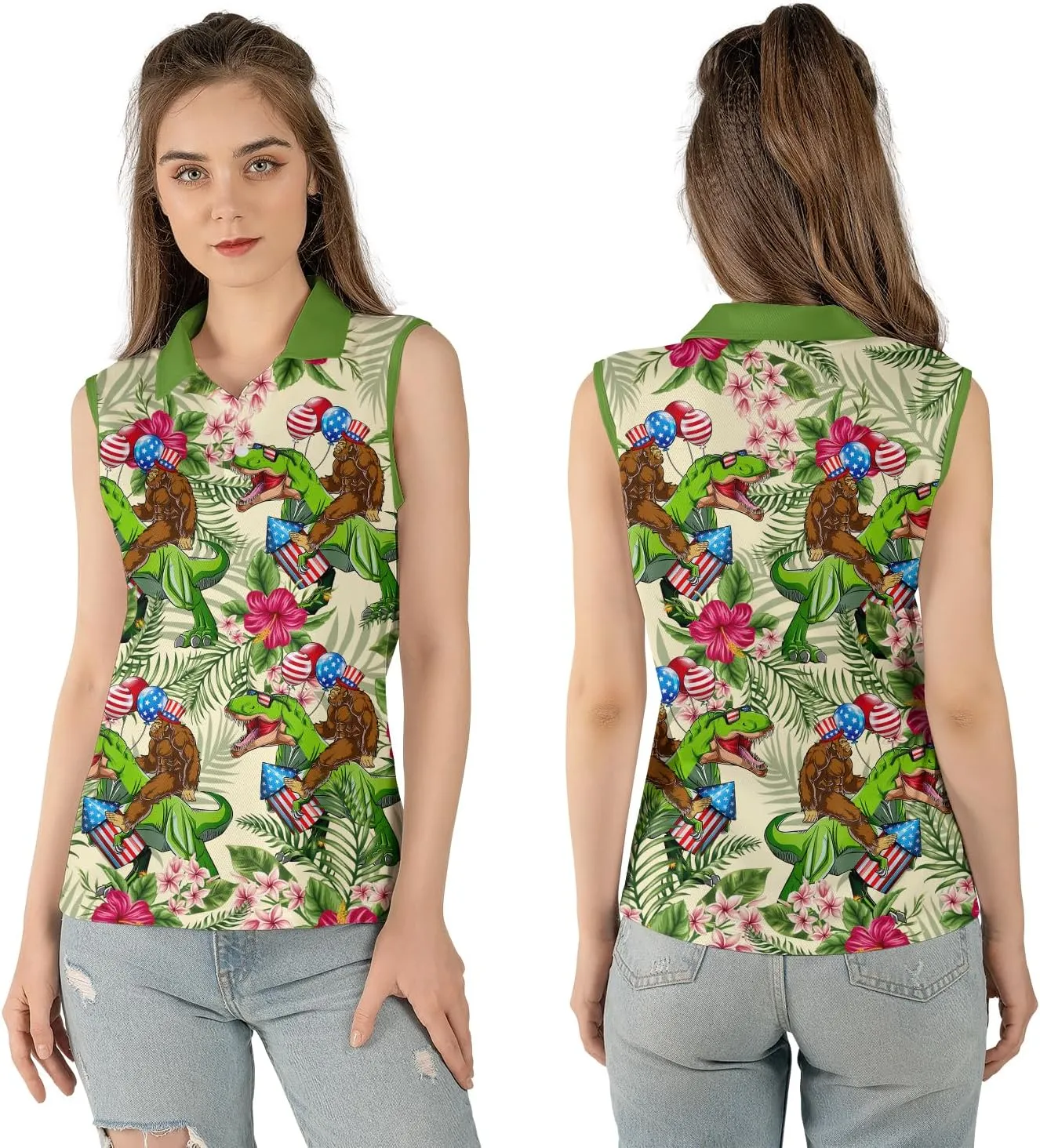 Bigfoot Polo Shirts for Men Women, Tropical Bigfoot Golf Shirts for Men, Funny Golf Polos for Men Women Summer Sports