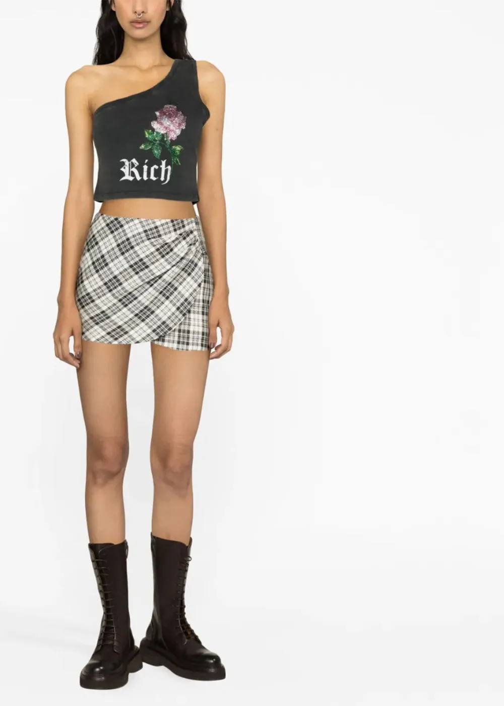 Black "Let's Kiss" One Shoulder Top