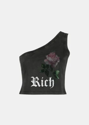 Black "Let's Kiss" One Shoulder Top