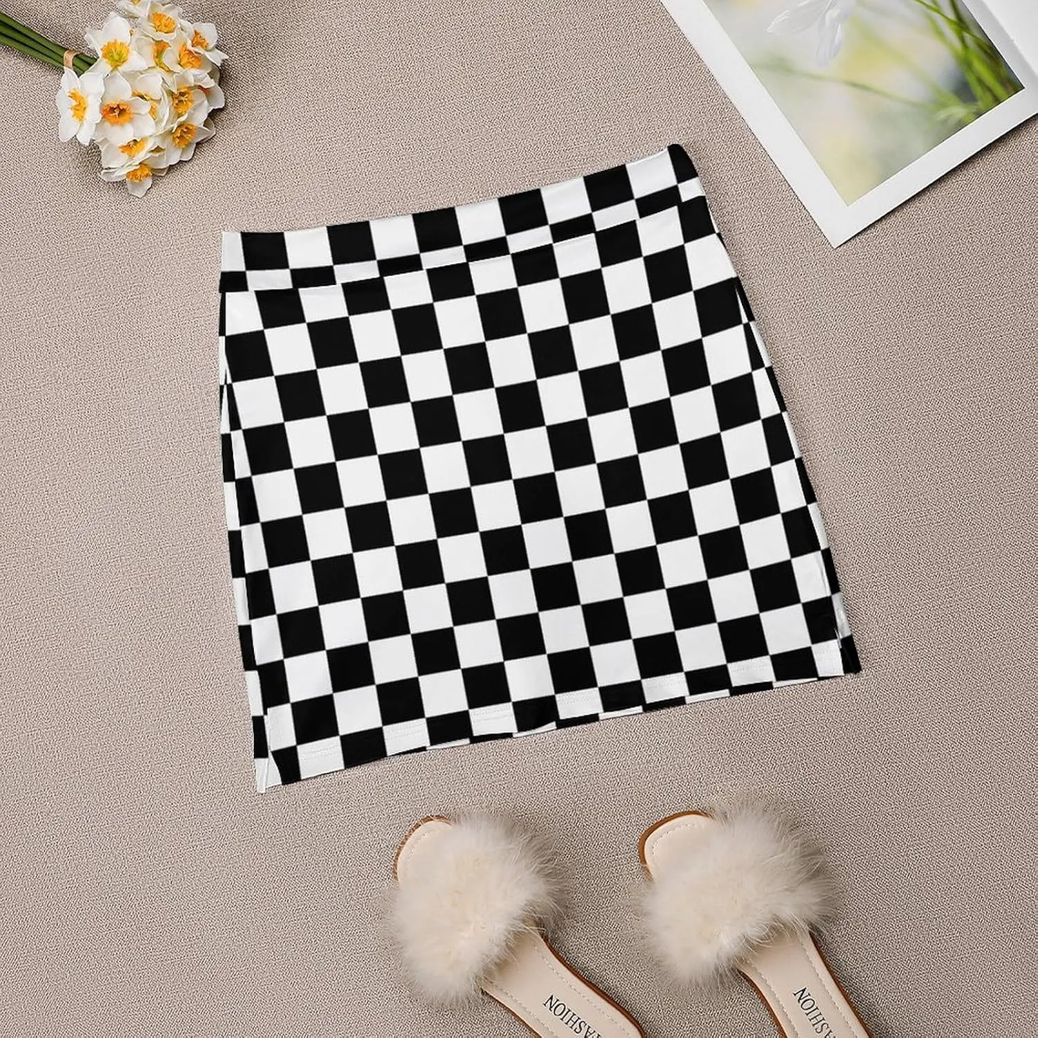 Black White Race Checkered Flag Women's Tennis Skirt with Shorts Pockets, A-line Light Proof Trouser Skirt