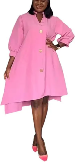 Bluewolfsea Womens Shirt Dresses Midi Summer Casual V Neck 3 4 Sleeve Button Down Shirt Dress with Pockets