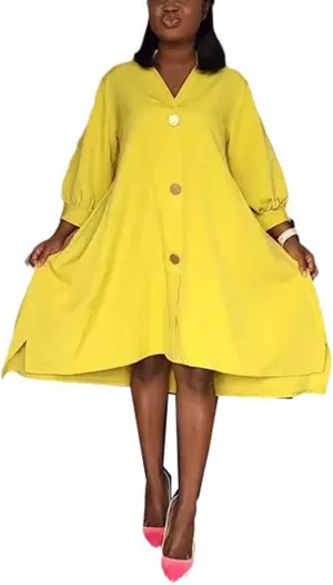 Bluewolfsea Womens Shirt Dresses Midi Summer Casual V Neck 3 4 Sleeve Button Down Shirt Dress with Pockets