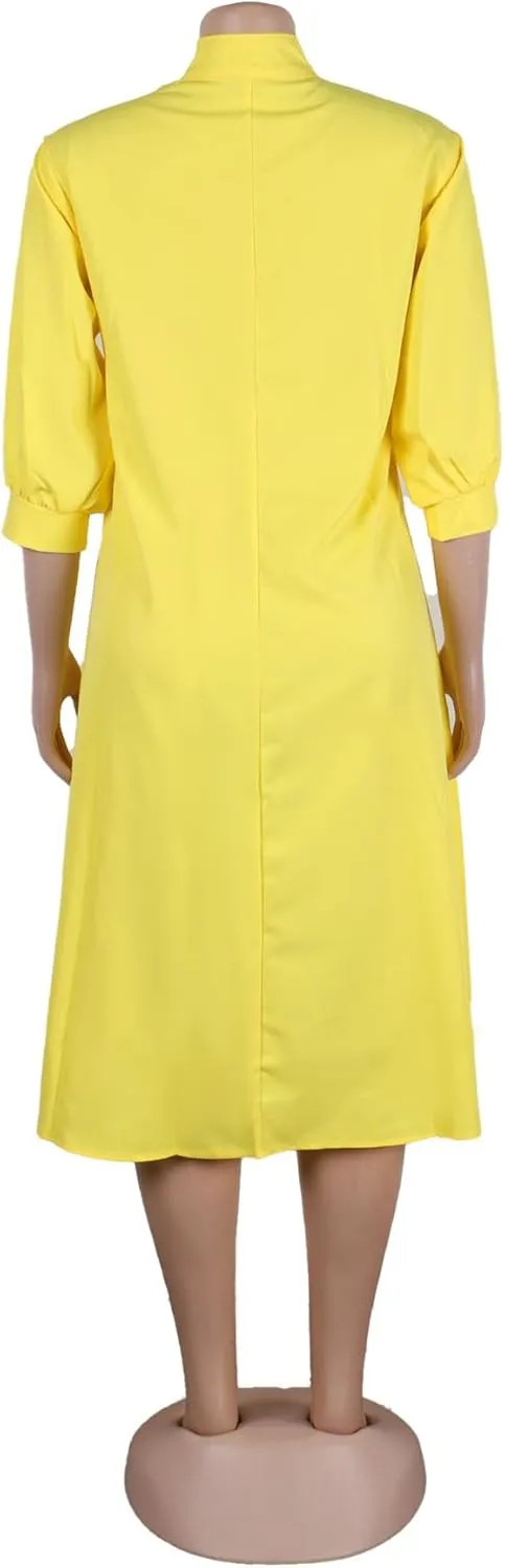 Bluewolfsea Womens Shirt Dresses Midi Summer Casual V Neck 3 4 Sleeve Button Down Shirt Dress with Pockets