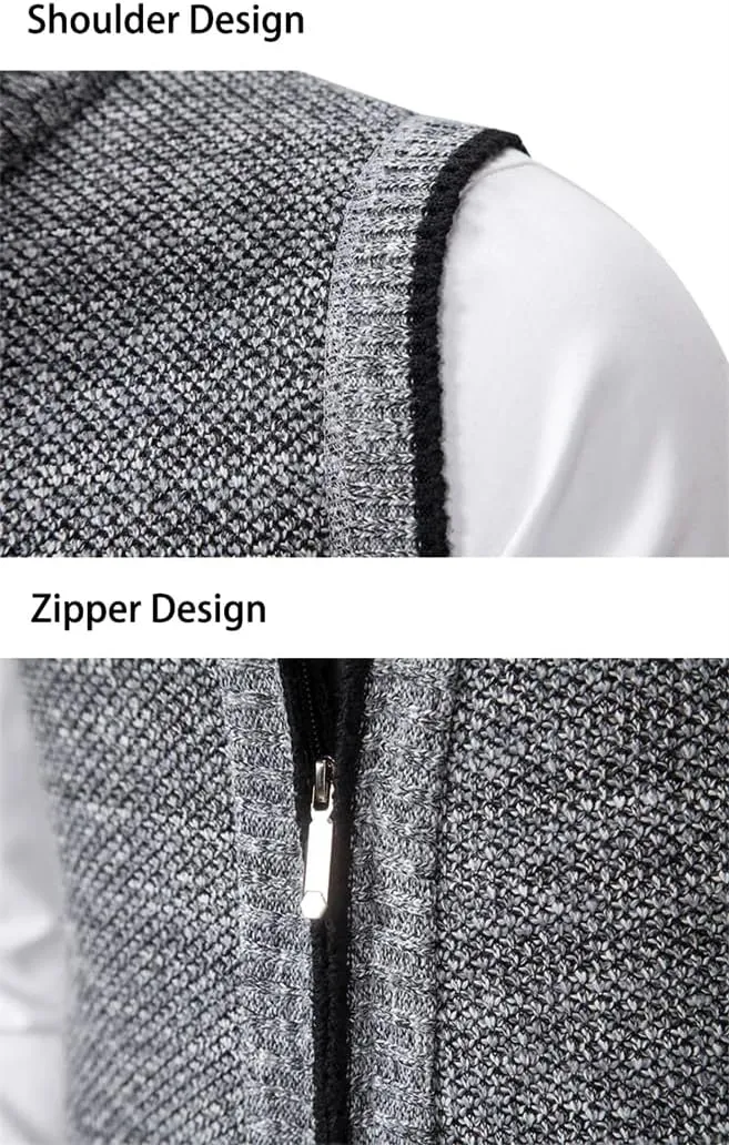 Bollrllr Vest Men's Knitted Sleeveless Sweater Zipper Cardigan Turtleneck Sweater Knitted Vest