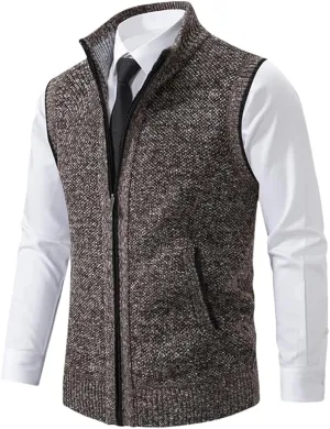 Bollrllr Vest Men's Knitted Sleeveless Sweater Zipper Cardigan Turtleneck Sweater Knitted Vest