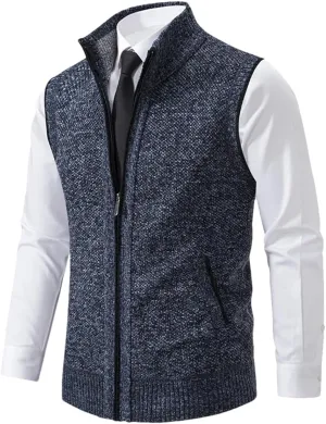 Bollrllr Vest Men's Knitted Sleeveless Sweater Zipper Cardigan Turtleneck Sweater Knitted Vest