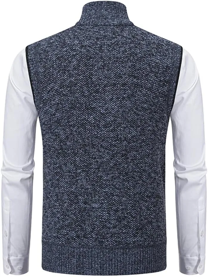 Bollrllr Vest Men's Knitted Sleeveless Sweater Zipper Cardigan Turtleneck Sweater Knitted Vest