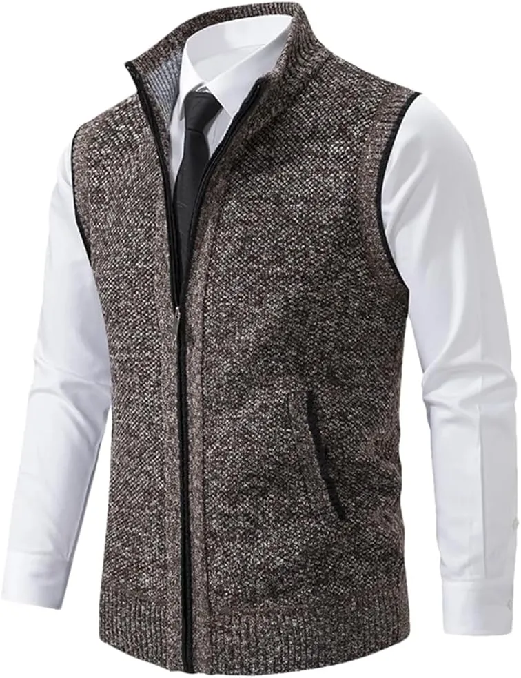 Bollrllr Vest Men's Knitted Sleeveless Sweater Zipper Cardigan Turtleneck Sweater Knitted Vest