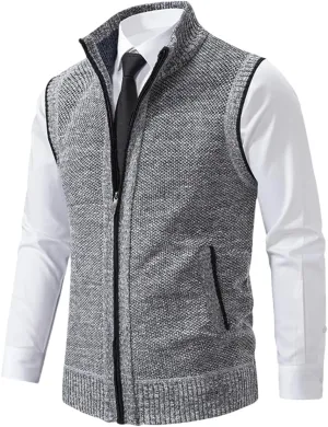 Bollrllr Vest Men's Knitted Sleeveless Sweater Zipper Cardigan Turtleneck Sweater Knitted Vest