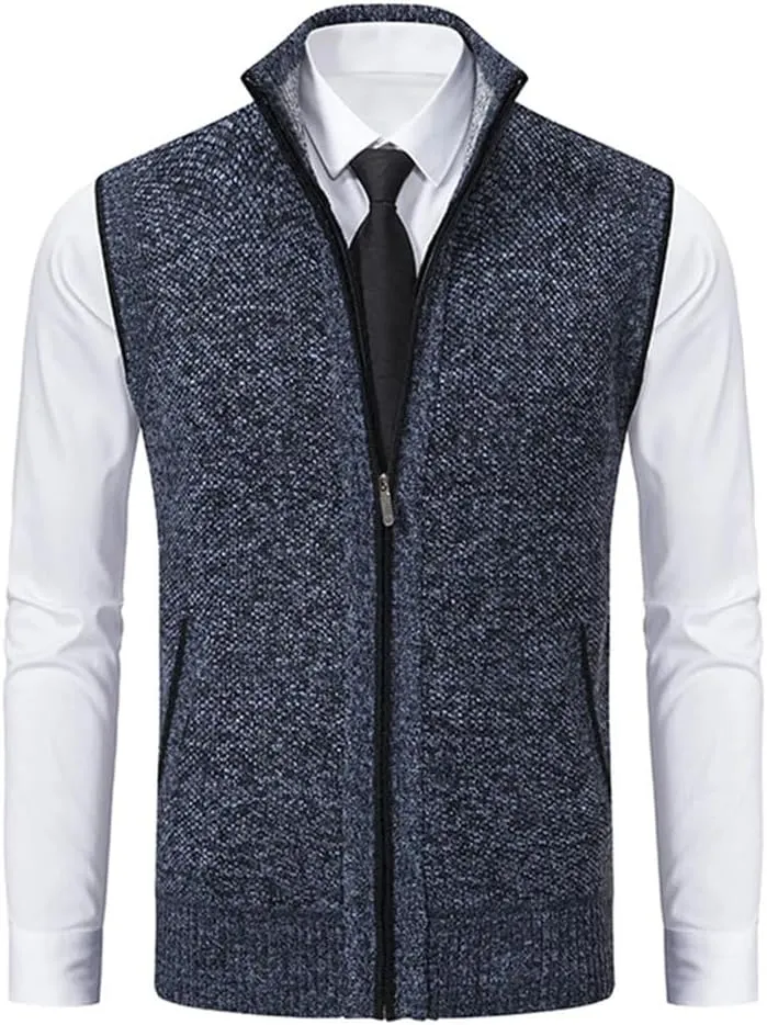 Bollrllr Vest Men's Knitted Sleeveless Sweater Zipper Cardigan Turtleneck Sweater Knitted Vest