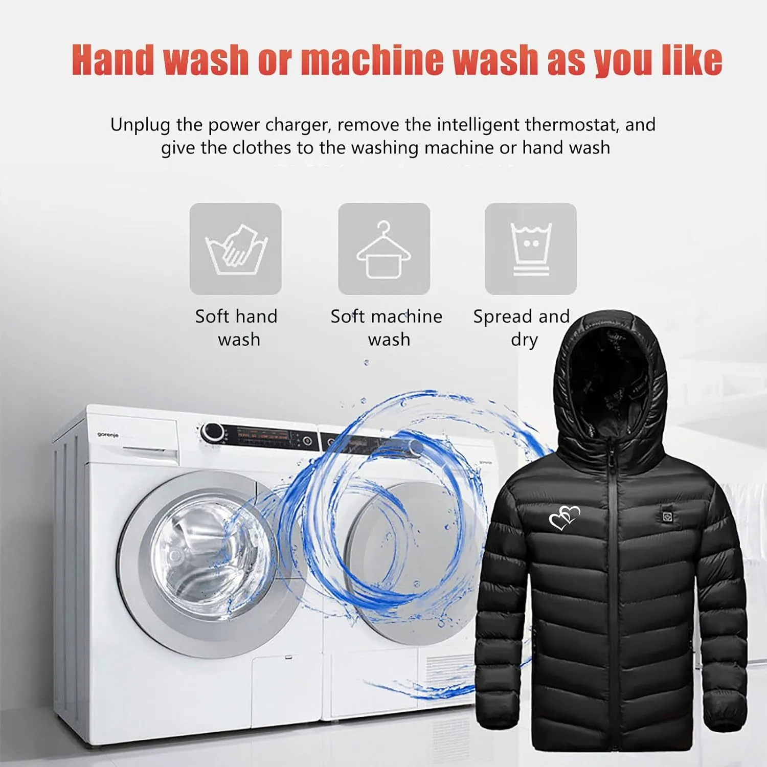 Boys Girls Winter Hooded Heated Jacket with 3 Heating Zones USB Charging Electric Hoodie Coats Kids Down Jackets