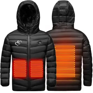 Boys Girls Winter Hooded Heated Jacket with 3 Heating Zones USB Charging Electric Hoodie Coats Kids Down Jackets