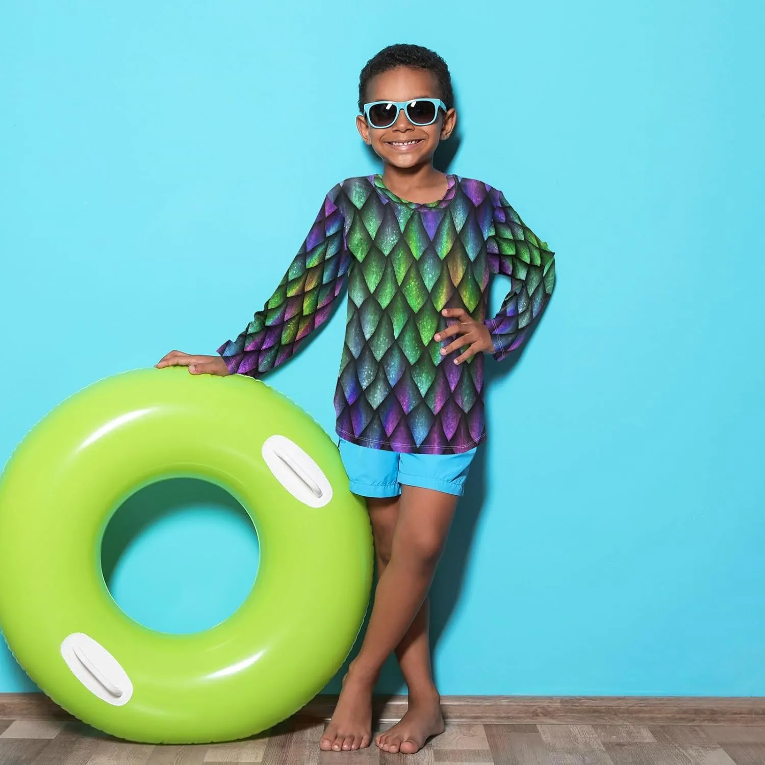 Boys Rash Guard Long Sleeve UPF 50  Sun Protection Boys Swim Shirt Quick Dry Shirt for 3-12 Years