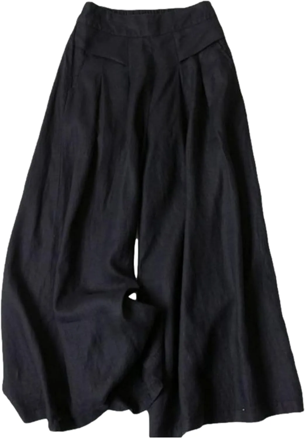 Bozanly Women's Linen Wide Leg Palazzo Pants Elastic Waist Culottes Capris with Pockets