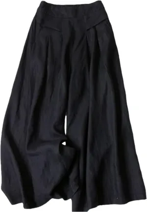 Bozanly Women's Linen Wide Leg Palazzo Pants Elastic Waist Culottes Capris with Pockets