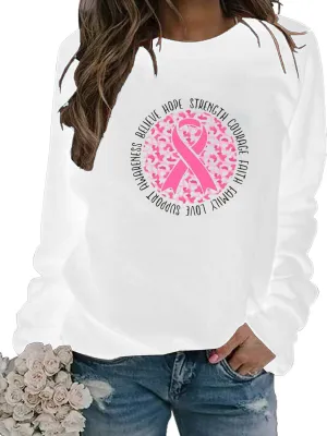 Breast Cancer Awareness Sweatshirt Women Pink Rainbow Graphic Shirts Pink Ribbon Graphic Cancer Gift Tops
