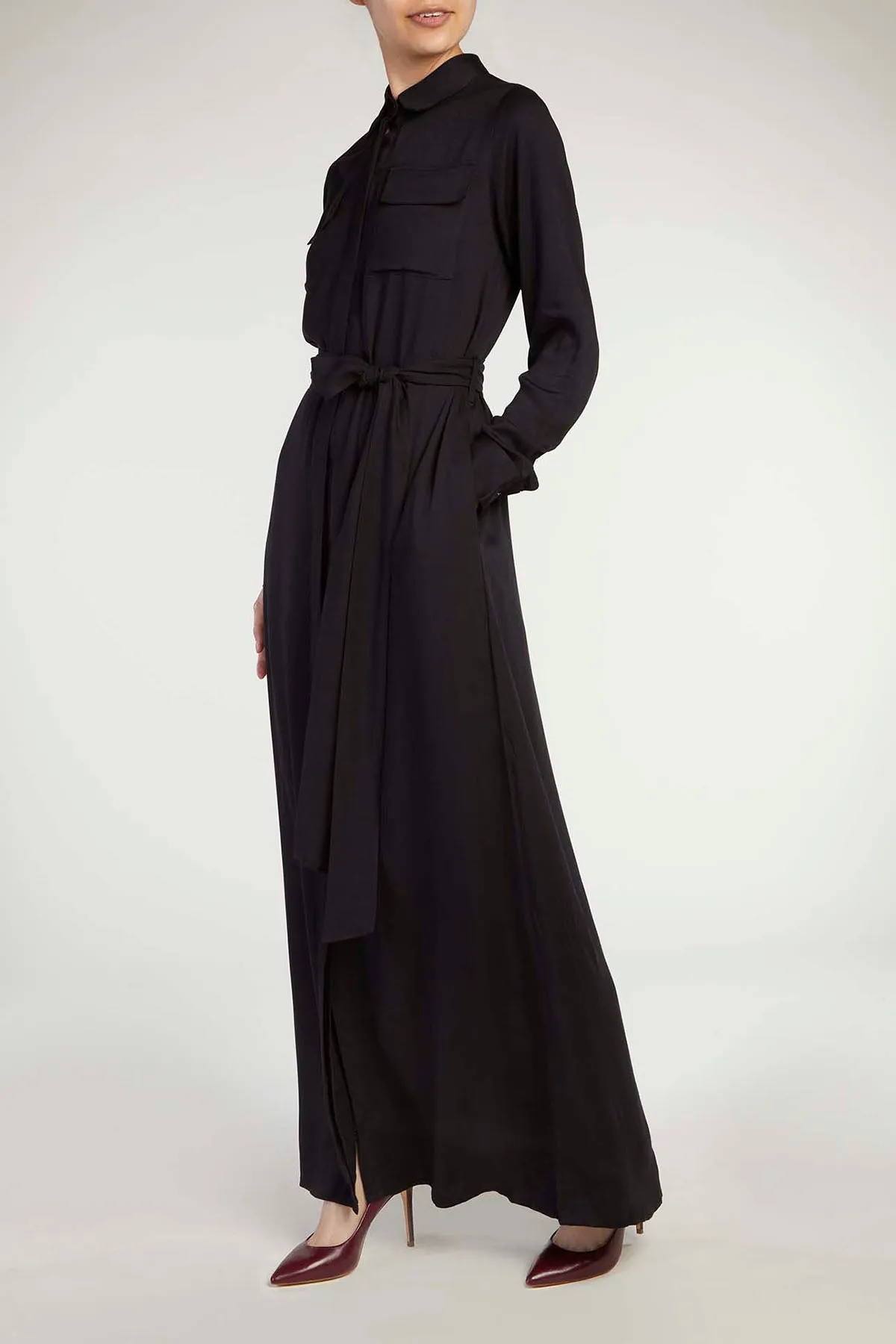 Button Down Maxi Black Dress