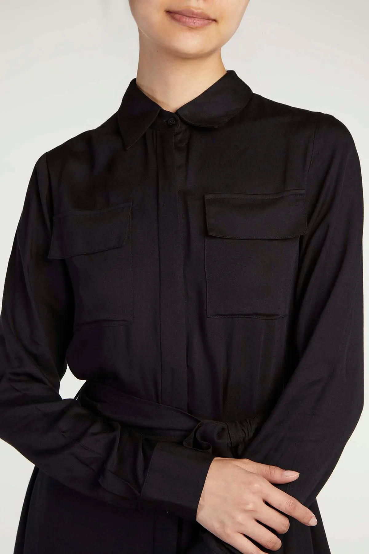 Button Down Maxi Black Dress