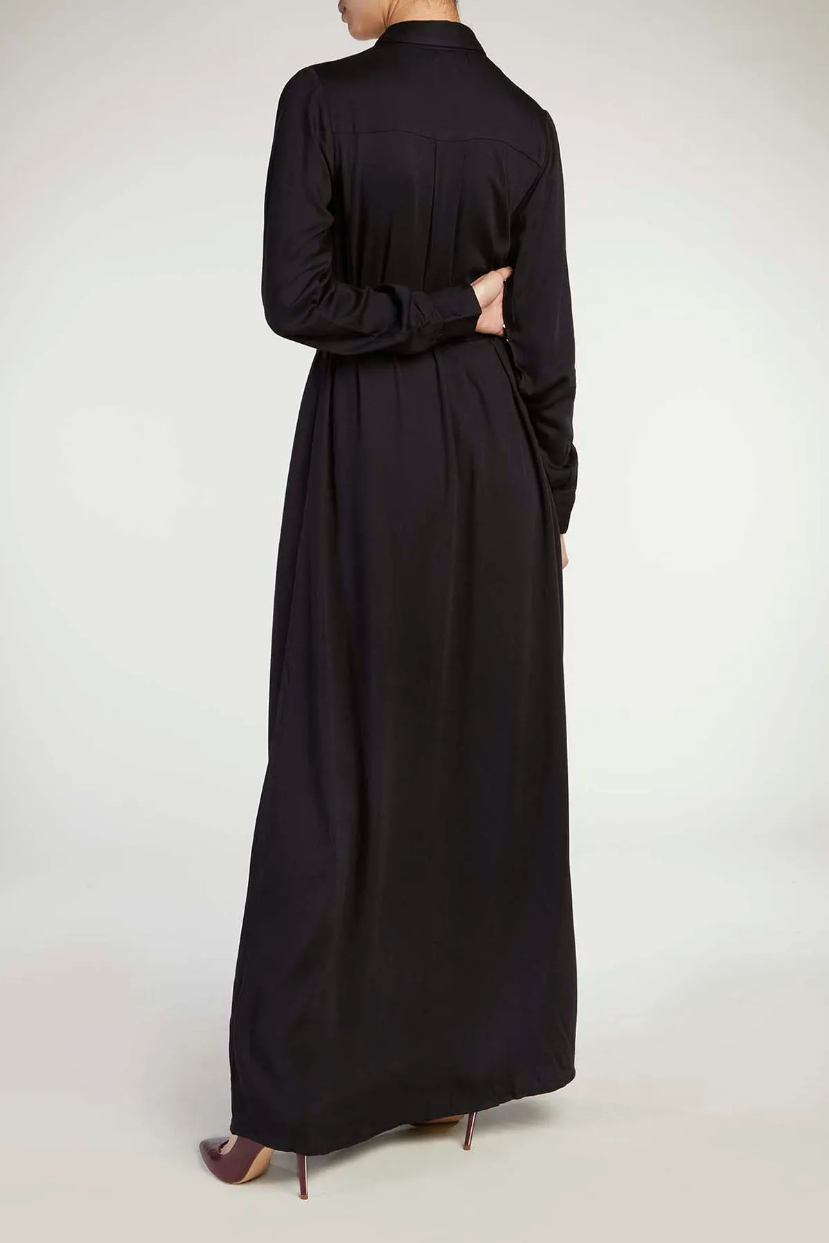 Button Down Maxi Black Dress