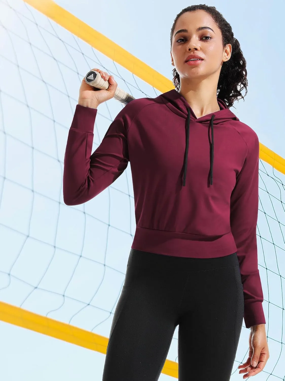CADMUS Women's Workout Long Sleeve Shirts with Hoodie Sweatshirt Running Crop Top