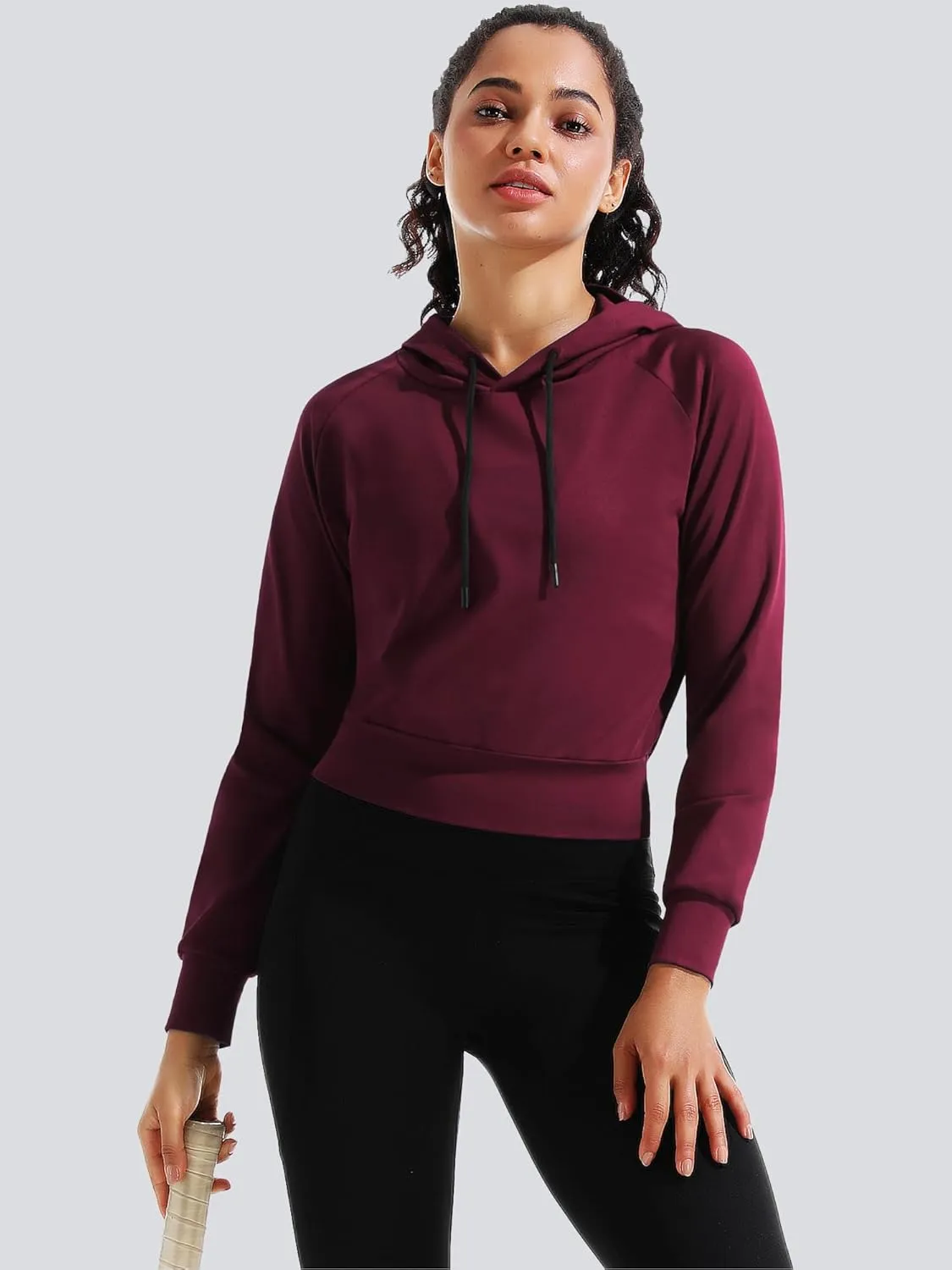 CADMUS Women's Workout Long Sleeve Shirts with Hoodie Sweatshirt Running Crop Top