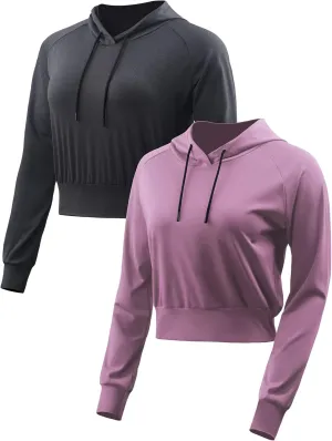 CADMUS Women's Workout Long Sleeve Shirts with Hoodie Sweatshirt Running Crop Top
